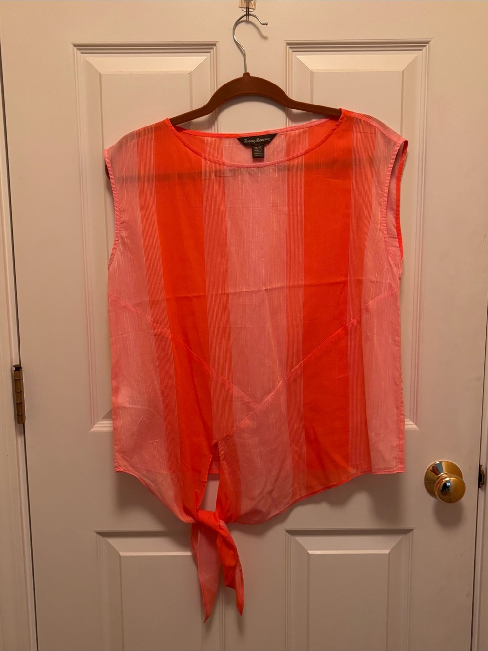 Tommy Bahama Coral and Pink Striped Tie-Front Sleeveless Blouse